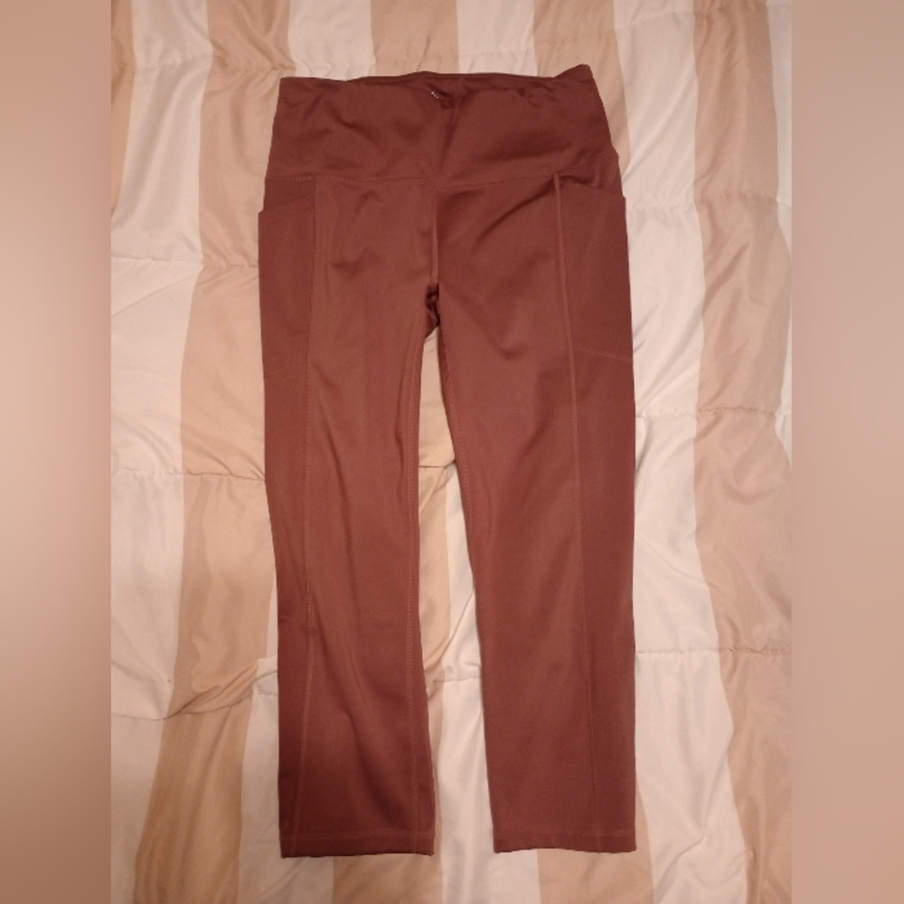 RBX Dark Coral Active High-Waisted Capri Leggings.